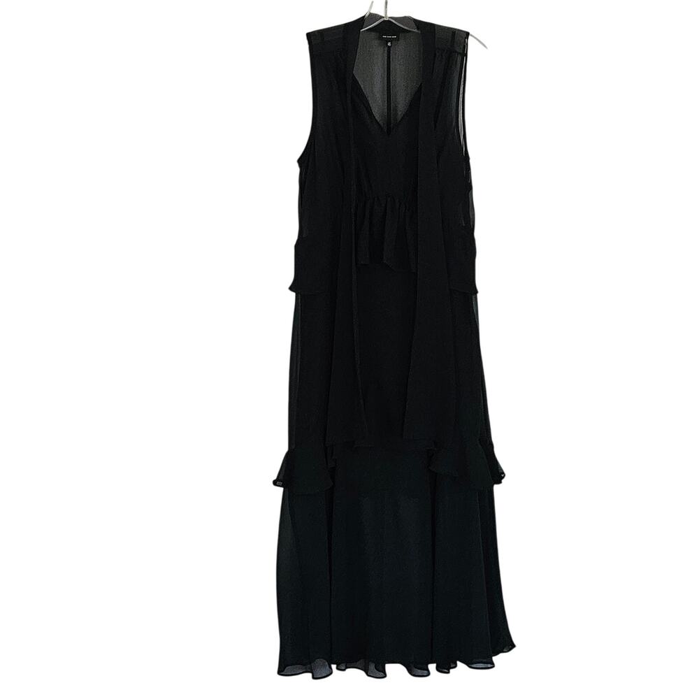 Who What Wear Black Ruffled Tiered Dress Chiffon Sleeveless Midi Sz M - Picture 2 of 10